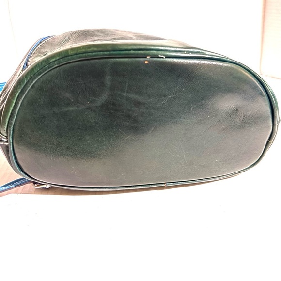 Handmade Dark Green & blue Leather Drawstring Backpack with Bright Blue Trim main image 5